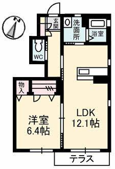 ラフィーネ江並(1LDK/1階)の間取り写真