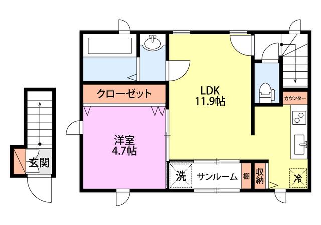 UN BRILLER(1LDK/2階)の間取り写真
