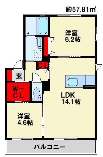サンヒルズ華里 A棟(2LDK/2階)の間取り写真