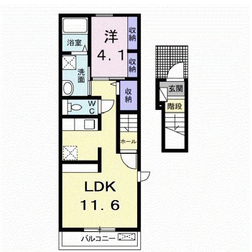 ヒルズアイルトンIV(1LDK/2階)の間取り写真