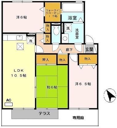 グレイスコート C棟(3LDK/1階)の間取り写真