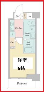 アールジェイアールリクロス高砂(1K/3階)の間取り写真