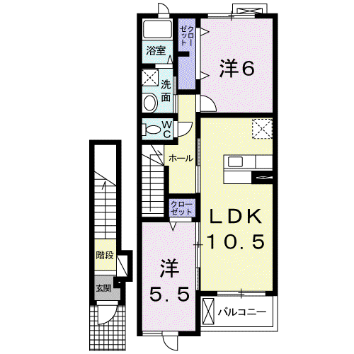 レジデンス桜馬場A(2LDK/2階)の間取り写真