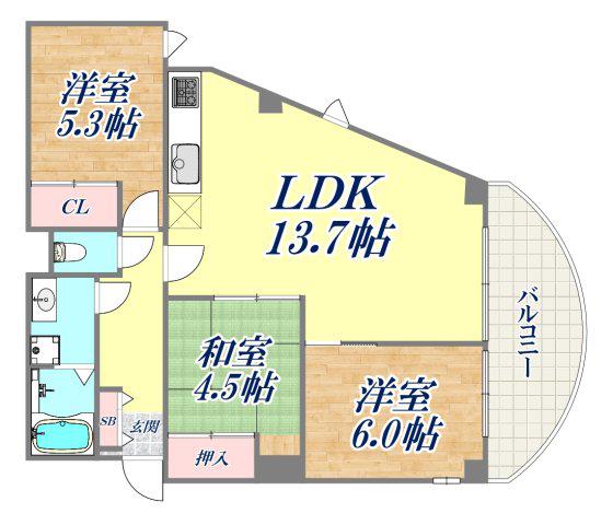 ステラ田中町(3LDK/3階)の間取り写真