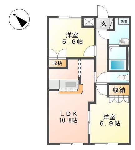 GRANDIR B(2LDK/1階)の間取り写真