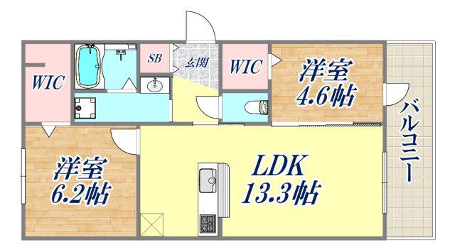 VALLE ALTA(2LDK/1階)の間取り写真