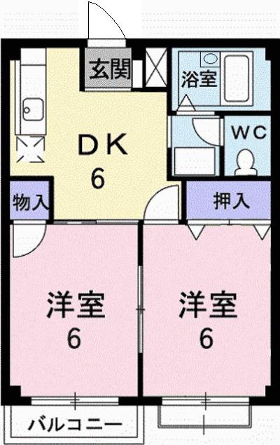エルディム北D(2DK/2階)の間取り写真