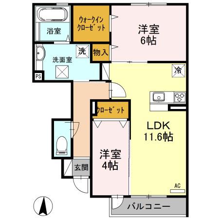 カーサ高善 D棟(2LDK/1階)の間取り写真