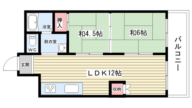 シャンボール豊中(2LDK/2階)の間取り写真