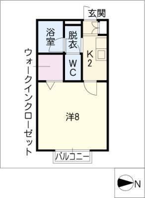 Kエストゥード(1K/2階)の間取り写真