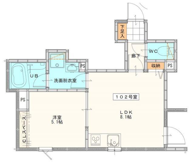 LA KASA野中町(1LDK/2階)の間取り写真