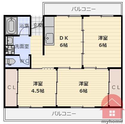ヴィラひばりが丘(3DK/2階)の間取り写真