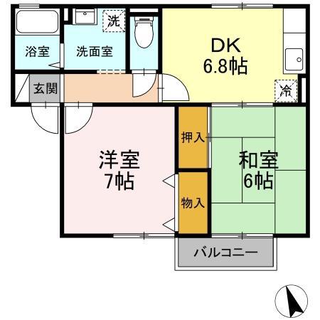 ハイネス悠(2DK/2階)の間取り写真