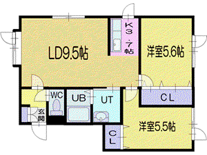奥沢ヤヨイマンションII(2LDK/2階)の間取り写真