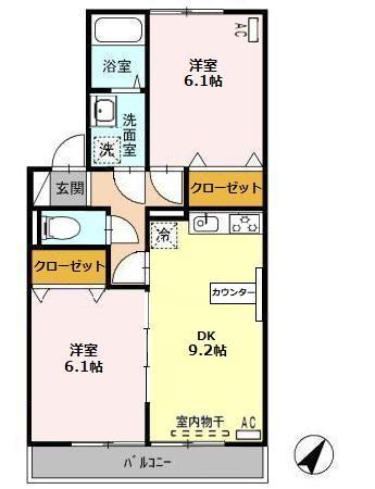 ヴェルディ藤崎(2DK/2階)の間取り写真