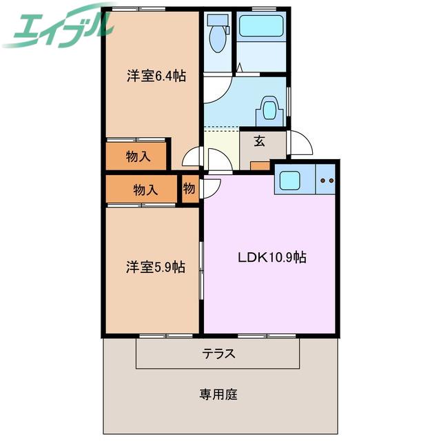 ミニオンフラッツ C(2LDK/1階)の間取り写真