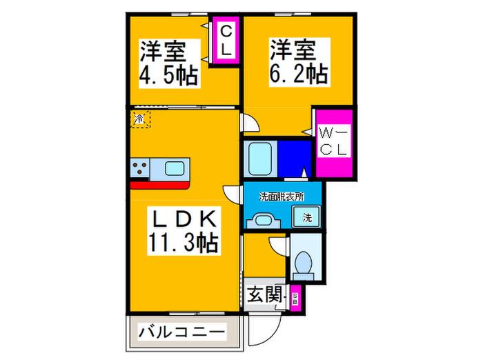 アンベリール上野芝(2LDK/1階)の間取り写真