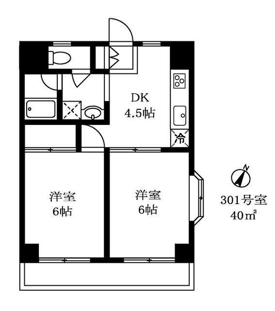 サンブリッジ尾山台(2K/2階)の間取り写真