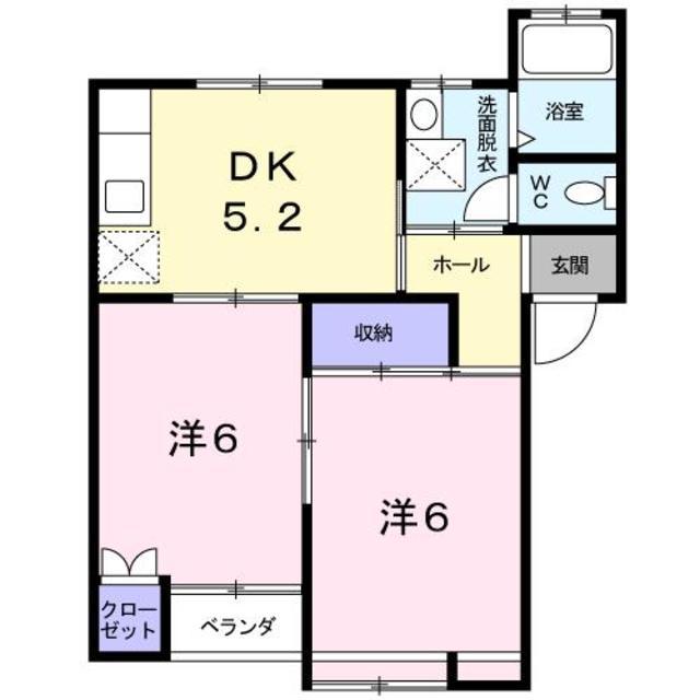 シャトーレ国府(2DK/1階)の間取り写真