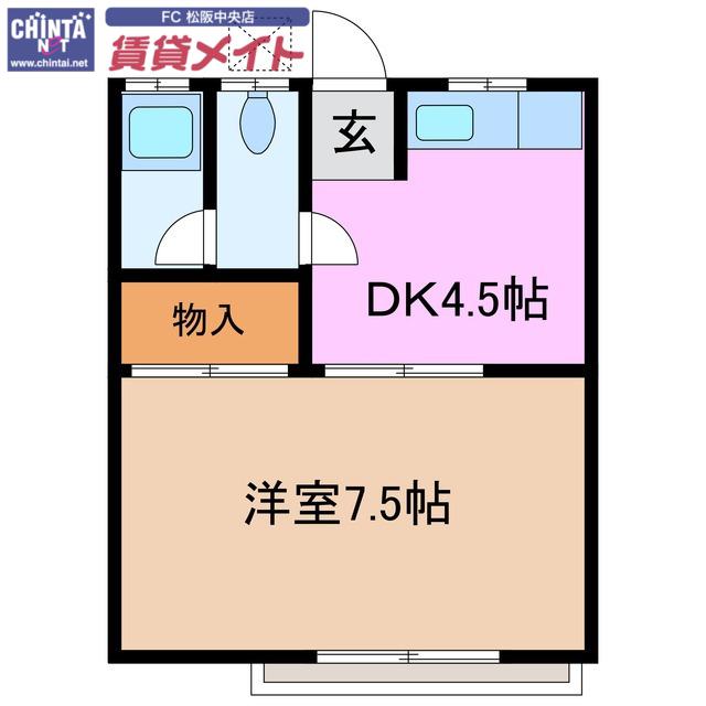 コーポ樹(1DK/2階)の間取り写真