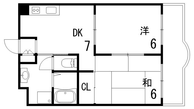 六甲パークランド(2DK/5階)の間取り写真