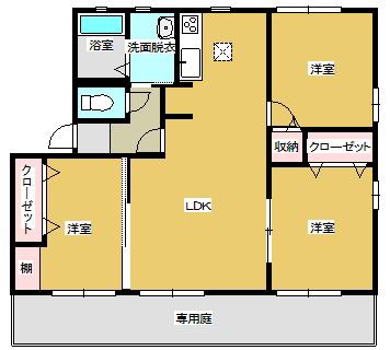 アルカディア F棟(3LDK/1階)の間取り写真