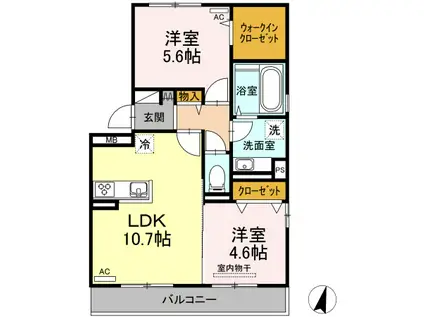 ヴェルデ溝口(2LDK/2階)の間取り写真