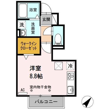 グリシーヌ(ワンルーム/1階)の間取り写真