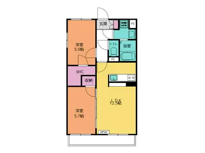 プレジールノール(2LDK/1階)の間取り写真