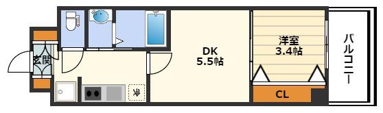 ビガーポリス452天神橋1丁目II(1DK/7階)の間取り写真