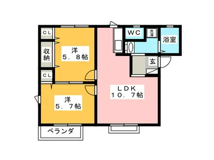 Mシャントア・ブルー B(2LDK/1階)の間取り写真