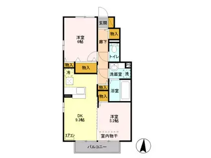 メゾン・ド・リリーフB(2DK/1階)の間取り写真