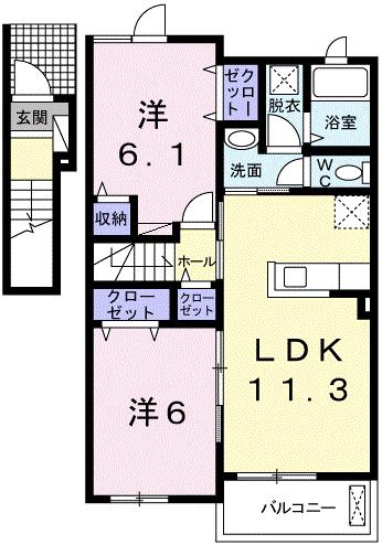 ファンターナ(2LDK/2階)の間取り写真