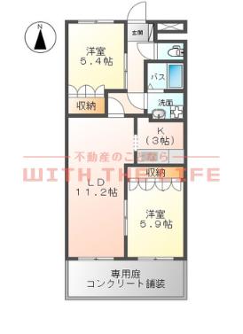 ローズマリーII(2LDK/1階)の間取り写真