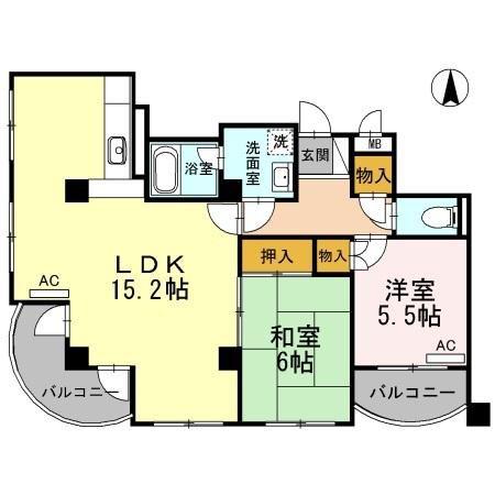 パルコート松山(2LDK/3階)の間取り写真