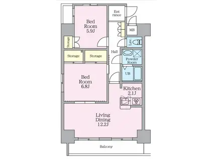 LIVE・TOPIA八王子(2LDK/2階)の間取り写真