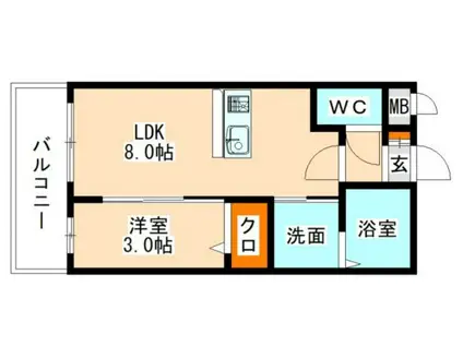 トラストビル前原北(1LDK/2階)の間取り写真