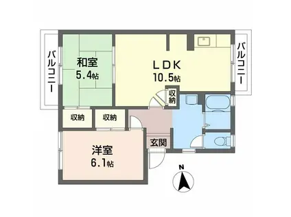 ガーデンハイツ箕島(2LDK/2階)の間取り写真