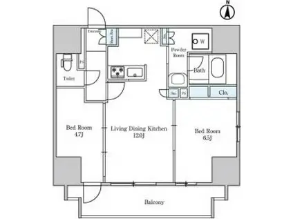エスタート入谷II(2LDK/14階)の間取り写真
