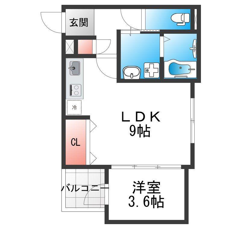 グローハイツ喜連サウス(1LDK/1階)の間取り写真