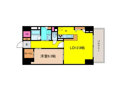 グランルージュ谷町六丁目(1LDK/5階)の間取り写真