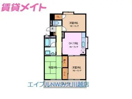 BRIGHTPLAZA B棟(3DK/3階)の間取り写真