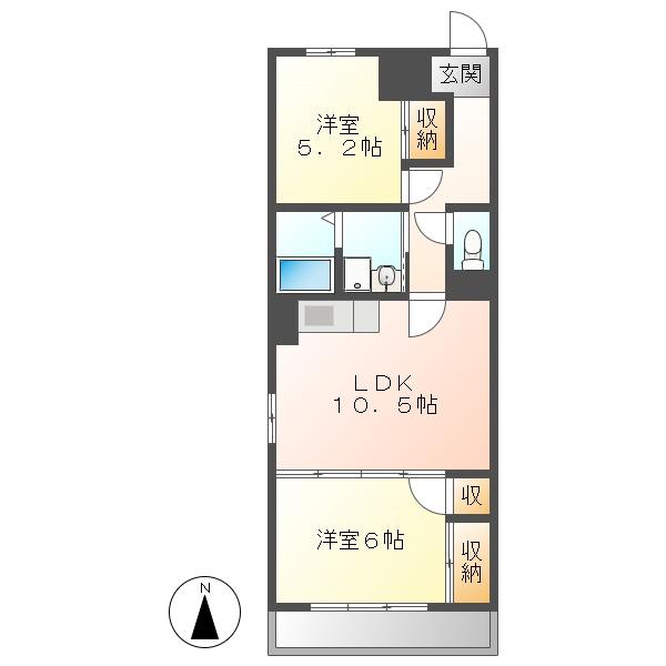 ソレアードII(2LDK/5階)の間取り写真