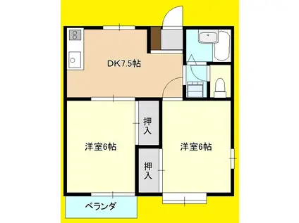 ハビテーション城山A(2DK/1階)の間取り写真