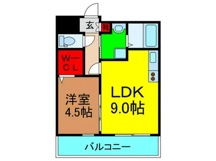 ソレイユ香里(1LDK/2階)の間取り写真