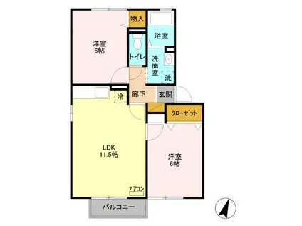プリムヴェール弐番館(2LDK/2階)の間取り写真