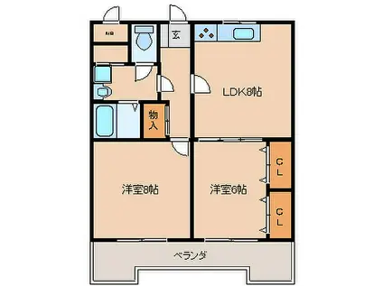 鎮西ビル(2DK/4階)の間取り写真