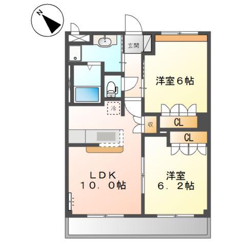フリーデン(2LDK/2階)の間取り写真