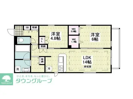シエルコート(2LDK/3階)の間取り写真