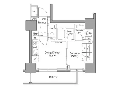 ザ・パークハビオ巣鴨(1DK/6階)の間取り写真